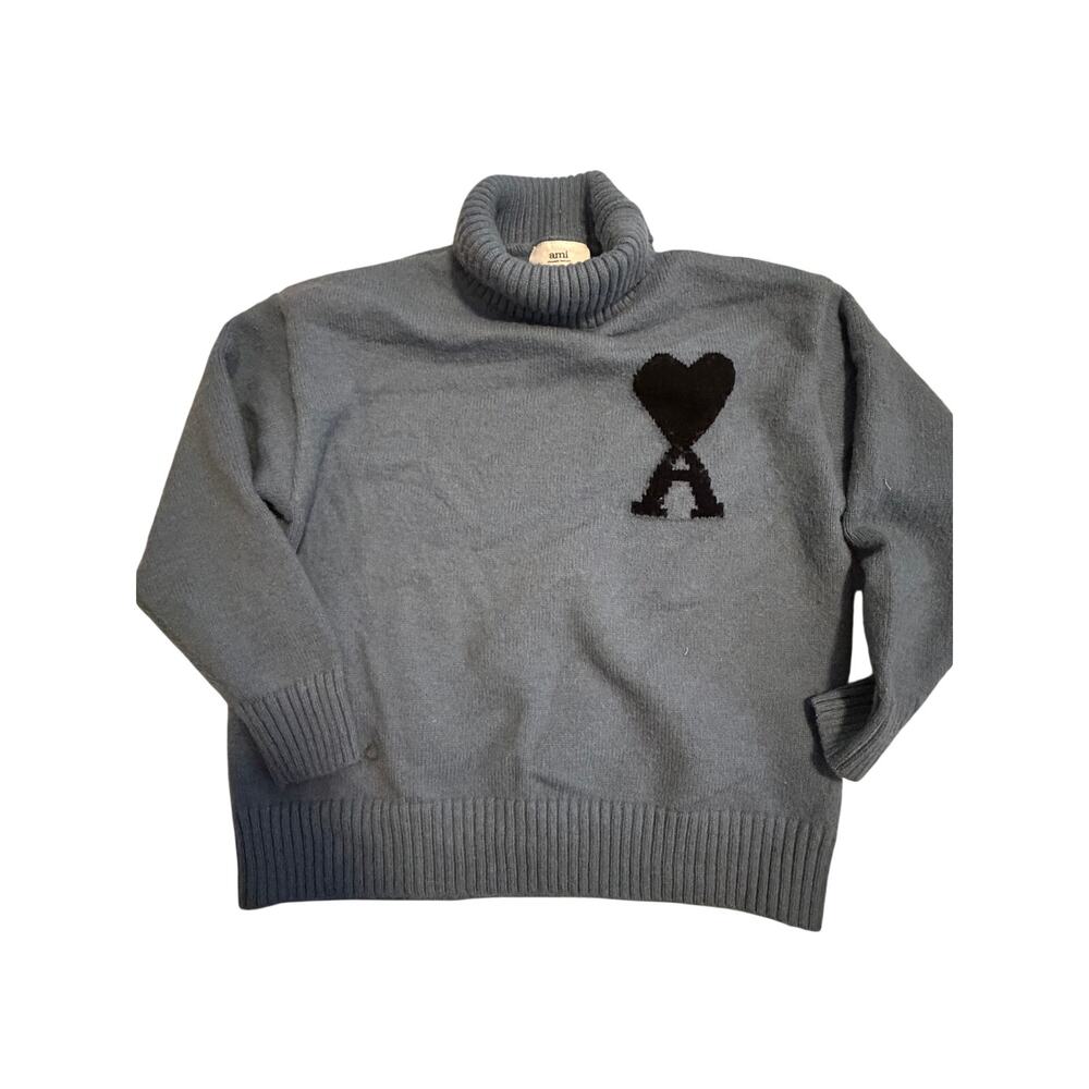 Ami Blue Turtleneck with Black Heart